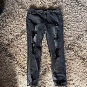 SHEIN Black Distressed Skinny Jeans